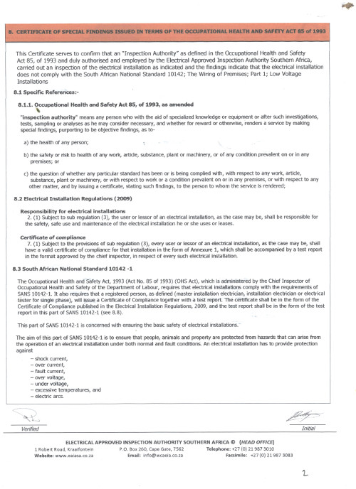 FAQ Electrical Compliance Certificate