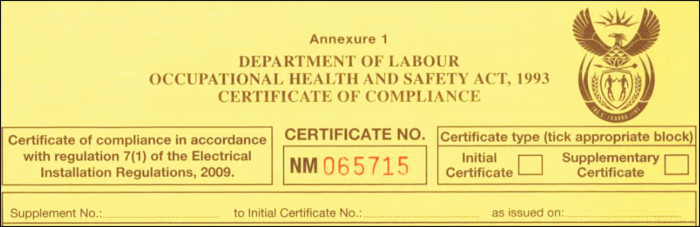 COC Electrical Certificate Of Compliance Sample